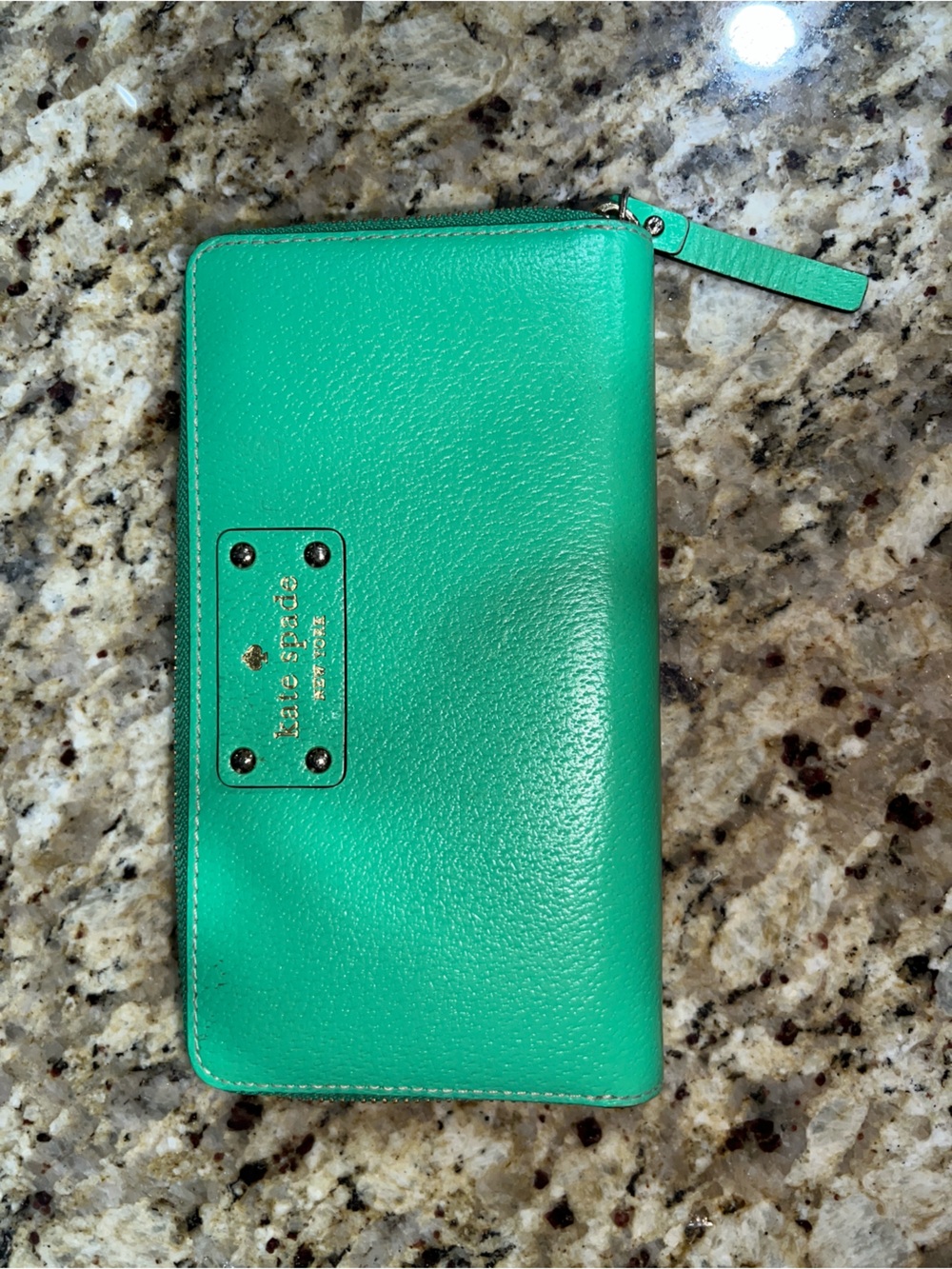 kate spade lime green zip-around leather wallet